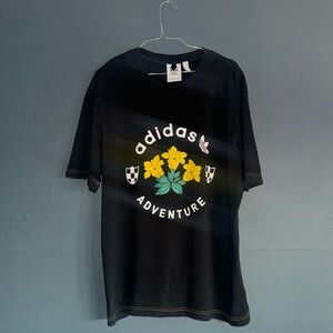 ADIDAS ORIGINALS ADVENTURE FLOWERS DOUBLE STITCHED T-SHIRT BLACK MENS LARGE